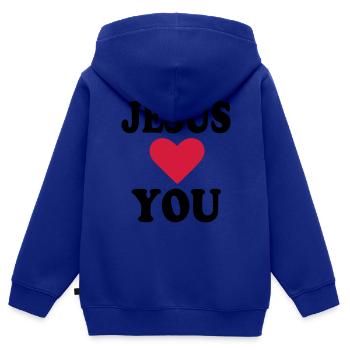 Jesus - Sweat Premium à capuche zippé enfant bio - bleu roi - Dos - AI Model Kid Male (0cm)