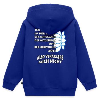 Ich übe mich in der Kunst der Achtsamkeit - Kinder Premium Organic Zip Hoodie - Royalblau - Hinten - AI Model Kid Male (0cm)