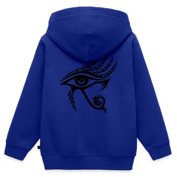 Oeil Horus, plume, Egypte, Spiritualité, Symbole - Sweat Premium à capuche zippé enfant bio - bleu roi - Dos - AI Model Kid Male (0cm)