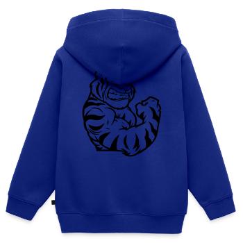 biceps tigrés - Sweat Premium à capuche zippé enfant bio - bleu roi - Dos - AI Model Kid Male (0cm)
