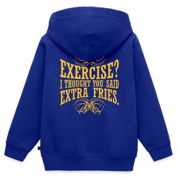 Exercice Extra Fries Citation - Sweat Premium à capuche zippé enfant bio - bleu roi - Dos - AI Model Kid Male (0cm)