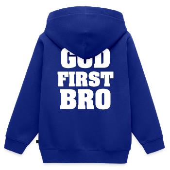 Dieu premier frère - Sweat Premium à capuche zippé enfant bio - bleu roi - Dos - AI Model Kid Male (0cm)