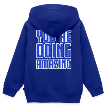 VOUS FAITES DES CHOSES INCROYABLES - Sweat Premium à capuche zippé enfant bio - bleu roi - Dos - AI Model Kid Male (0cm)