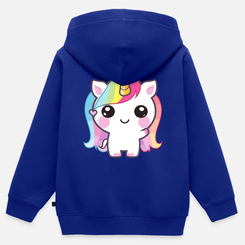 Bébé licorne - Sweat Premium à capuche zippé enfant bio - bleu roi