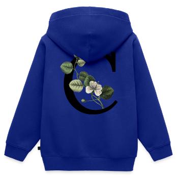 lettre c botanique vert - Sweat Premium à capuche zippé enfant bio - bleu roi - Dos - AI Model Kid Male (0cm)