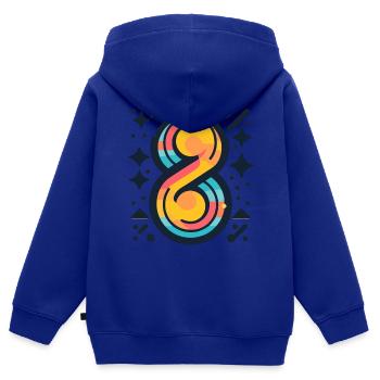 Numéro Huit Coloré - Sweat Premium à capuche zippé enfant bio - bleu roi - Dos - AI Model Kid Male (0cm)