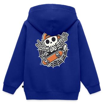 Halloween, Skateboard, Skelett, Spinnennetz - Kinder Premium Organic Zip Hoodie - Royalblau - Hinten - AI Model Kid Male (0cm)
