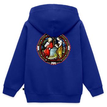 kirchenfenster heiliger am brunnen - Kinder Premium Organic Zip Hoodie - Royalblau - Hinten - AI Model Kid Male (0cm)