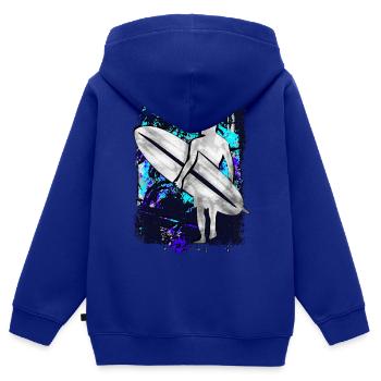 Surfeur - surf - planche de surf - surf - Sweat Premium à capuche zippé enfant bio - bleu roi - Dos - AI Model Kid Male (0cm)