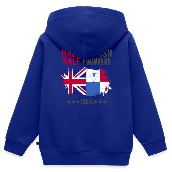 Moitié Britannique Moitié Panama - Sweat Premium à capuche zippé enfant bio - bleu roi - Dos - AI Model Kid Male (0cm)