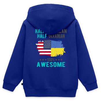 Half American Half Ukrainian - Kids Premium Organic Zip-up Hoodie - royal blue - Back - AI Model Kid Male (0cm)