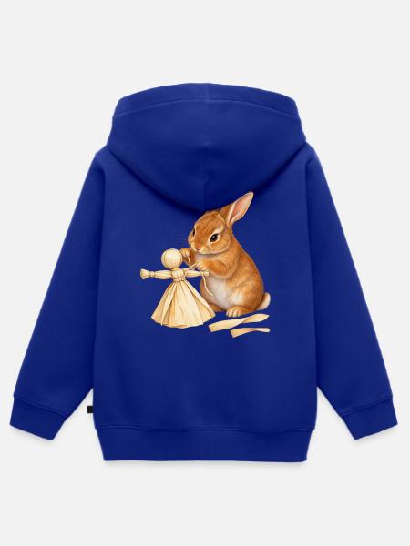 Kaninchen mit Maisblattpuppe - Kinder Premium Organic Zip Hoodie - Royalblau