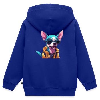 TechTails // Chien Cyberpunk - Sweat Premium à capuche zippé enfant bio - bleu roi - Dos - AI Model Kid Male (0cm)