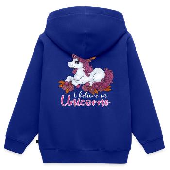 I believe in Unicorns Niedliches Einhorn Geschenk - Kinder Premium Organic Zip Hoodie - Royalblau - Hinten - AI Model Kid Male (0cm)