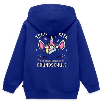 Einschulung Schulkind Einhorn Mädchen Geschenkidee - Kinder Premium Organic Zip Hoodie - Royalblau - Hinten - AI Model Kid Male (0cm)