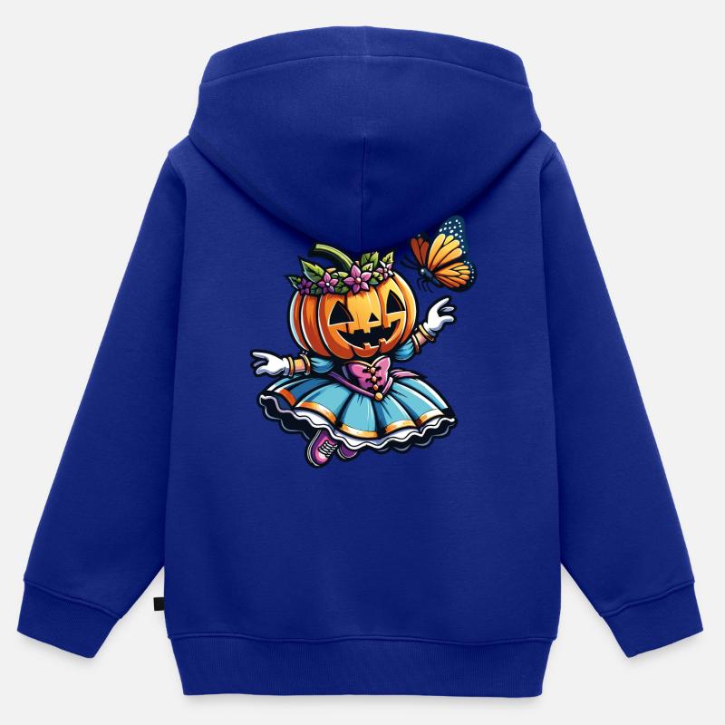 Mignonne princesse d’Halloween avec papillon - Sweat Premium à capuche zippé enfant bio - bleu roi