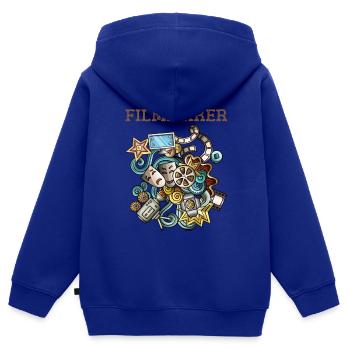 Cinéaste - Cinéastes et vidéastes drôles - Sweat Premium à capuche zippé enfant bio - bleu roi - Dos - AI Model Kid Male (0cm)