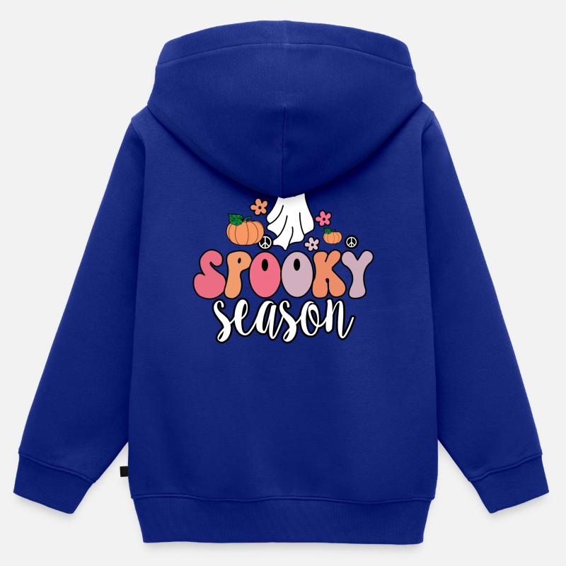 Spooky Season Pumpkin Spider Ghosts Halloween - Sweat Premium à capuche zippé enfant bio - bleu roi