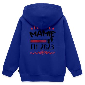 Bientôt Mamie - Mamy - Naissance - Bébé - Enfant - Sweat Premium à capuche zippé enfant bio - bleu roi - Dos - AI Model Kid Male (0cm)