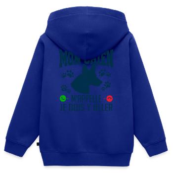 Mon CHIEN m'appelle pour cadeau - Sweat Premium à capuche zippé enfant bio - bleu roi - Dos - AI Model Kid Male (0cm)