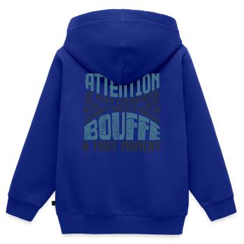 Avertissement, bouffe à tout moment. - Sweat Premium à capuche zippé enfant bio - bleu roi - Dos - AI Model Kid Male (0cm)