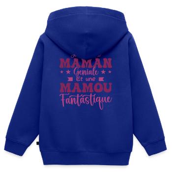 Je suis une Maman géniale Et une Mamou Fantastique - Sweat Premium à capuche zippé enfant bio - bleu roi - Dos - AI Model Kid Male (0cm)
