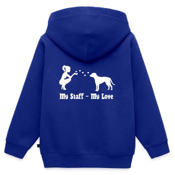 American Staffordshire Terrier mit Frau - Kinder Premium Organic Zip Hoodie - Royalblau - Hinten - AI Model Kid Male (0cm)