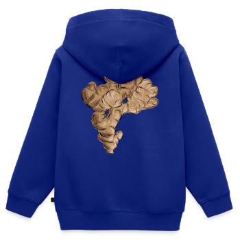 Gingembre, Légumes, Nourriture, Cuisine, Racine de Gingembre - Sweat Premium à capuche zippé enfant bio - bleu roi - Dos - AI Model Kid Male (0cm)