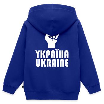 Ykpaiha Ukraine - Sweat Premium à capuche zippé enfant bio - bleu roi - Dos - AI Model Kid Male (0cm)