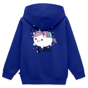 Enfant 6 Ans Fille Anniversaire Cadeau Licorne - Sweat Premium à capuche zippé enfant bio - bleu roi - Dos - AI Model Kid Male (0cm)