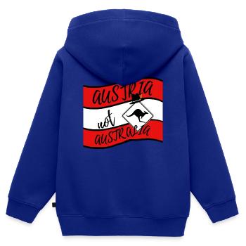 Autriche Design - L’Autriche et non l’Australie Dicton - Sweat Premium à capuche zippé enfant bio - bleu roi - Dos - AI Model Kid Male (0cm)