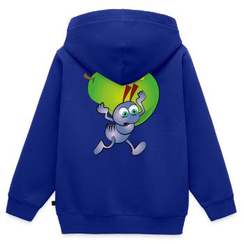 Lila Ameise mit einer Birnenfrucht - Kinder Premium Organic Zip Hoodie - Royalblau - Hinten - AI Model Kid Male (0cm)