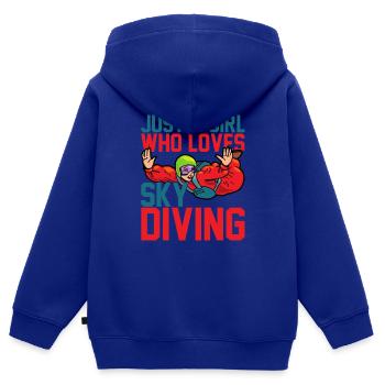 NUR EIN MÄDCHEN, DAS FALLSCHIRMSPRINGEN LIEBT - Kinder Premium Organic Zip Hoodie - Royalblau - Hinten - AI Model Kid Male (0cm)