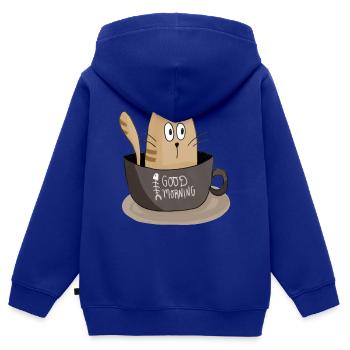 Chat du matin - Sweat Premium à capuche zippé enfant bio - bleu roi - Dos - AI Model Kid Male (0cm)