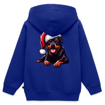 Rottweiler mignon portant un chapeau de Père Noël - Sweat Premium à capuche zippé enfant bio - bleu roi - Dos - AI Model Kid Male (0cm)