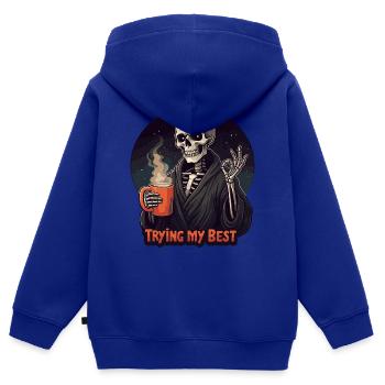 Ich versuche meinen besten Sarkasmus - Kinder Premium Organic Zip Hoodie - Royalblau - Hinten - AI Model Kid Male (0cm)