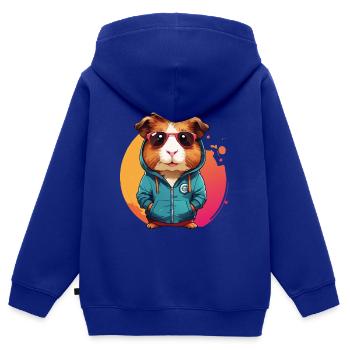 Cochon d’Inde cool avec sweat à capuche et lunettes de soleil - Sweat Premium à capuche zippé enfant bio - bleu roi - Dos - AI Model Kid Male (0cm)