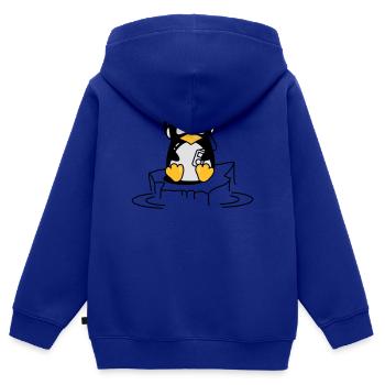 Cooler Pinguin mit Kopfhörern auf Eis - Kinder Premium Organic Zip Hoodie - Royalblau - Hinten - AI Model Kid Male (0cm)