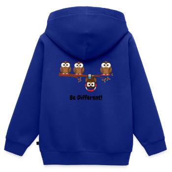 Be different - Süßes Eulen Fun Vogel Geschenk süß - Kinder Premium Organic Zip Hoodie - Royalblau - Hinten - AI Model Kid Male (0cm)