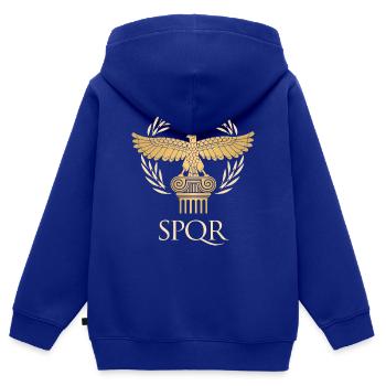 SPQR - Drapeau empire et république Rome antique - Sweat Premium à capuche zippé enfant bio - bleu roi - Dos - AI Model Kid Male (0cm)