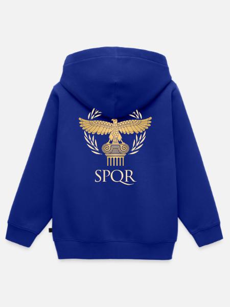 SPQR - Bandiera dell'Impero e repubblica Antica Roma - Felpa Premium con cappuccio con zip bambino bio - blu royal