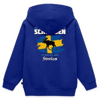 Schweden Meme Design mit Elchsilhouette - Kinder Premium Organic Zip Hoodie - Royalblau - Hinten - AI Model Kid Male (0cm)