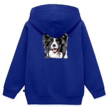 Border Collie - Sweat Premium à capuche zippé enfant bio - bleu roi - Dos - AI Model Kid Male (0cm)