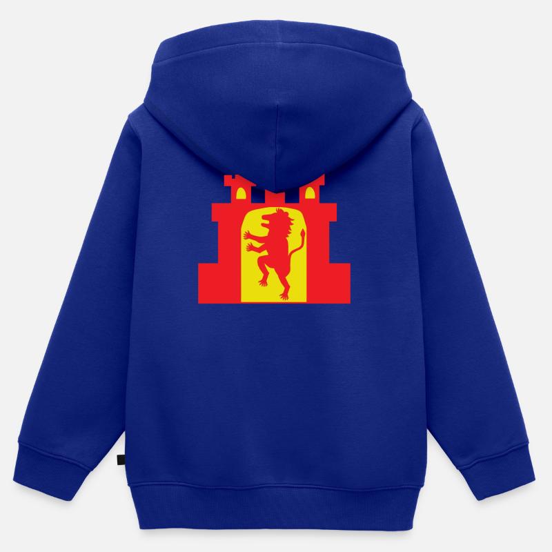 León et Castilla en rouge et jaune - Sweat Premium à capuche zippé enfant bio - bleu roi