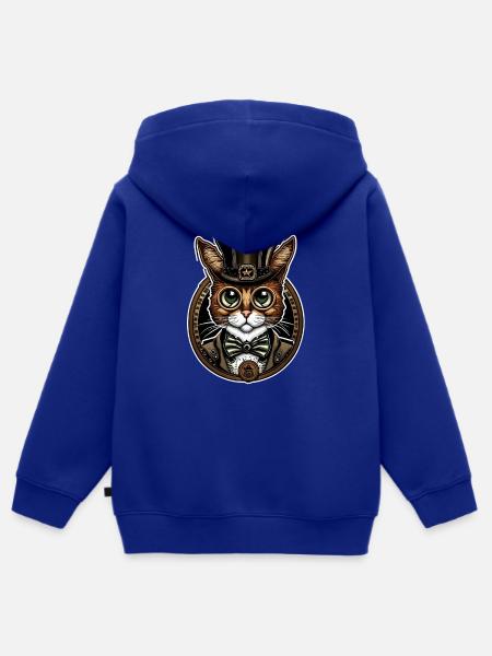 Steampunk Katze 02 - Kinder Premium Organic Zip Hoodie - Royalblau