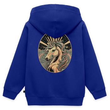 Licorne dans un cadre ovale Art déco - Sweat Premium à capuche zippé enfant bio - bleu roi - Dos - AI Model Kid Male (0cm)