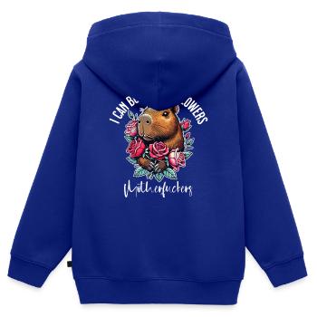 I Can Buy Myself Flowers – Freches Capybara-Design - Kinder Premium Organic Zip Hoodie - Royalblau - Hinten - AI Model Kid Male (0cm)