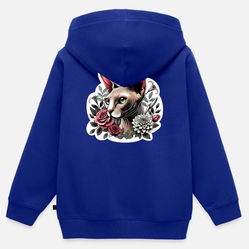 Rose Sphynx Chat - Sweat Premium à capuche zippé enfant bio - bleu roi