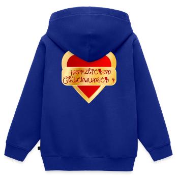 HERZ HERZLICHEN GLÜCKWUNSCH - Kinder Premium Organic Zip Hoodie - Royalblau - Hinten - AI Model Kid Male (0cm)