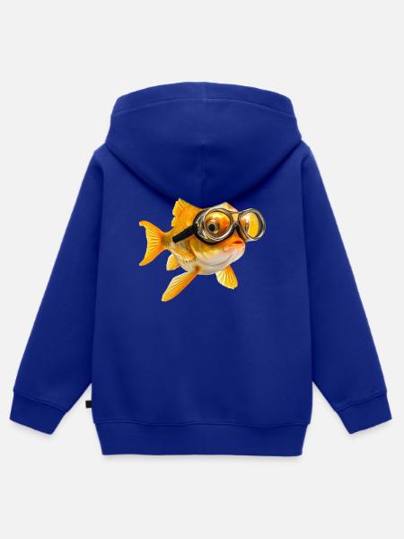 Goldfisch mit Taucherbrille - Kinder Premium Organic Zip Hoodie - Royalblau